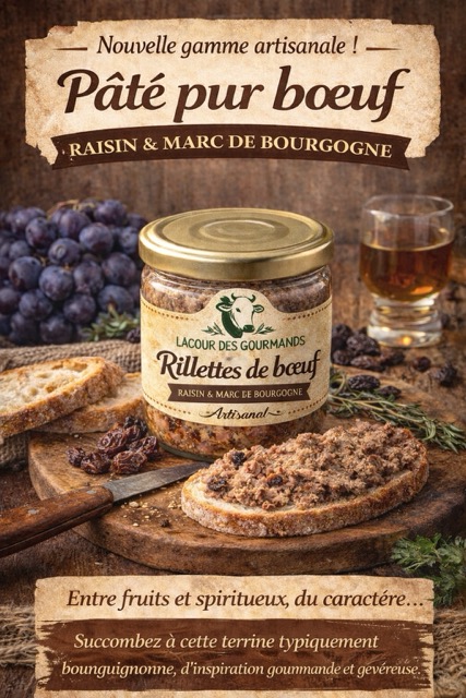 Pâté pur bœuf, raisin, Marc de Bourgogne
