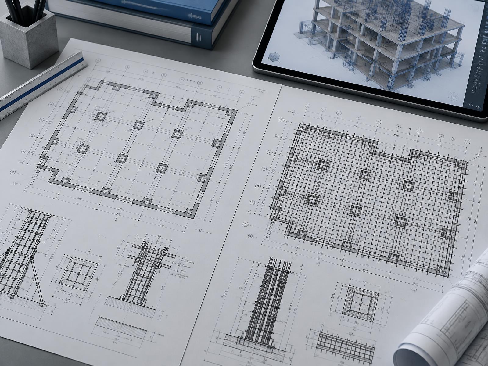 Extraits de plans d'exécution structure : coupes, repérages et détails